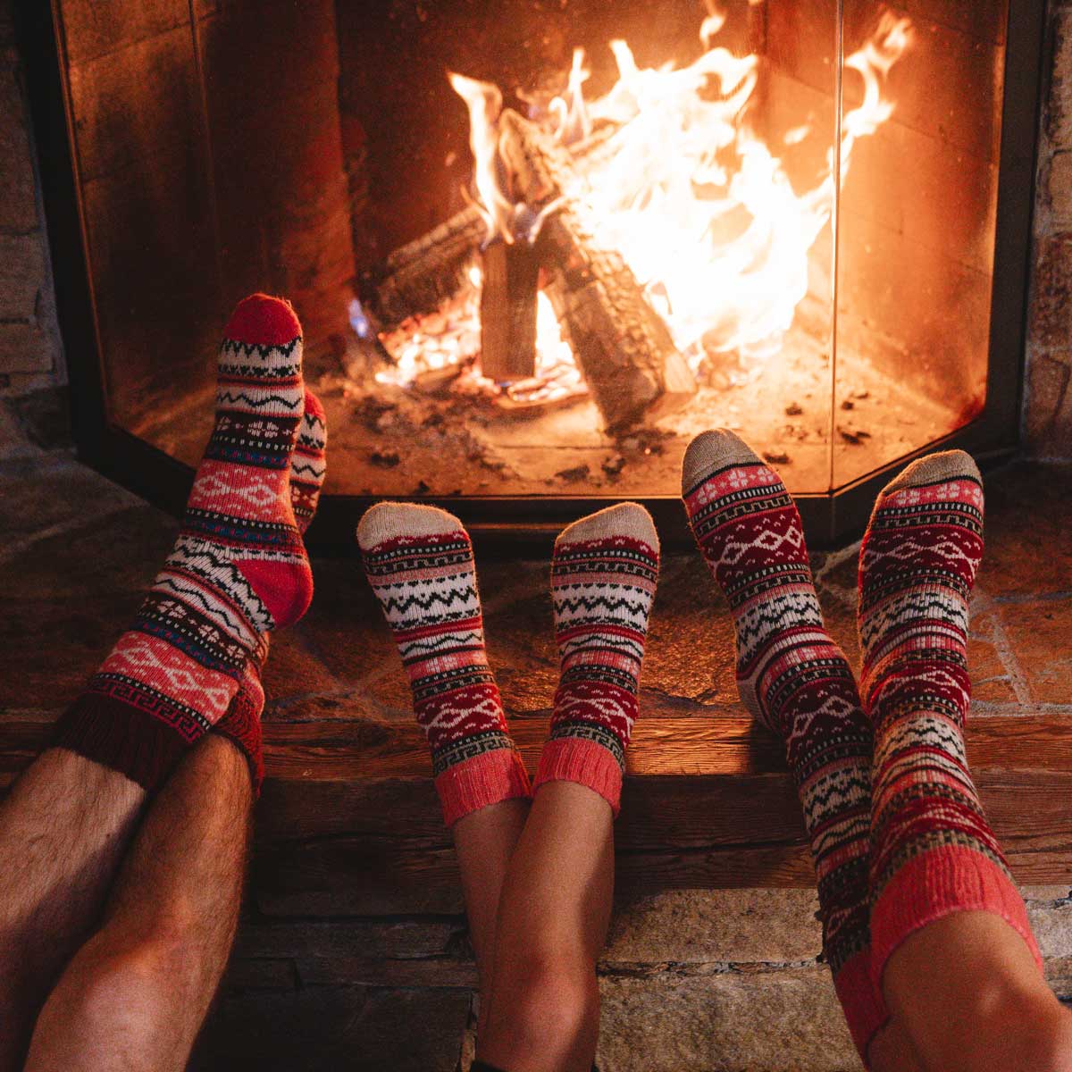 Nordic Socks at fire place 