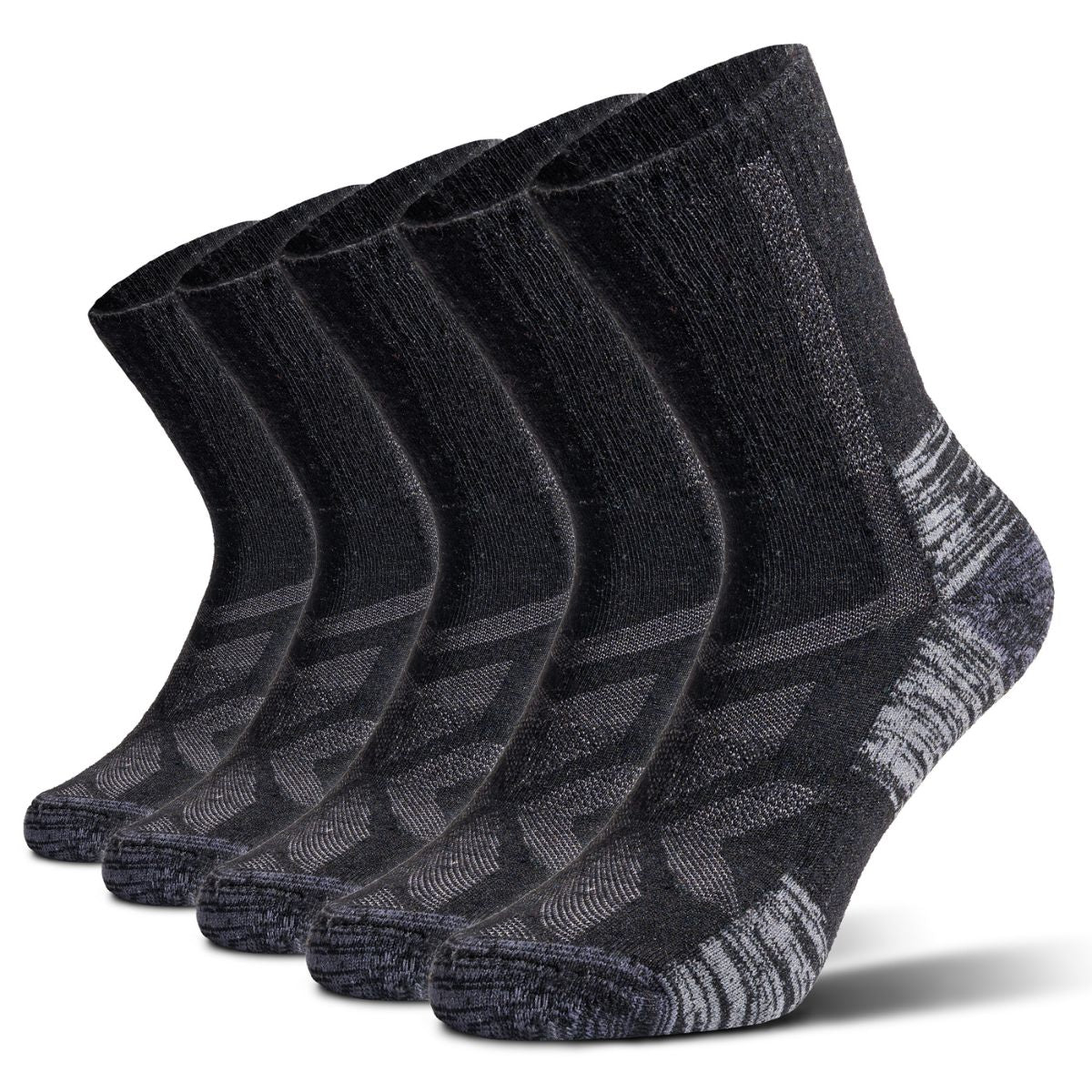 hiking socks black crew 5 pairs
